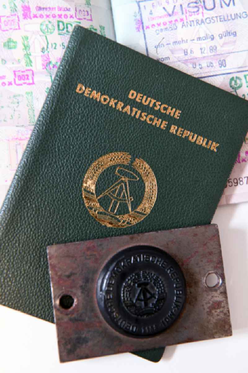A passport of the German Democratic Republic and a seal of the Ministry of the Interior (MDI) from the GDR