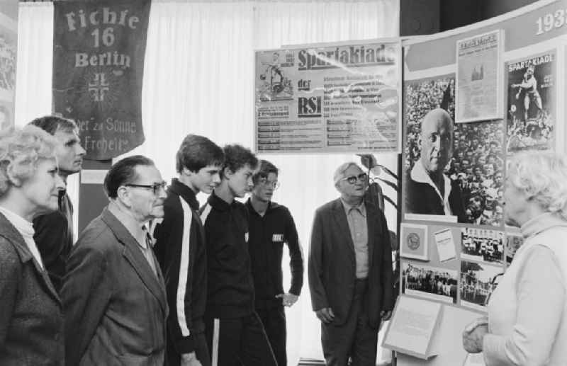 Exhibits of the museum exhibition 'Sports History Cabinet' in the Friedrich-Ludwig-Jahn-Sportpark on Cantianstrasse in the Prenzlauer Berg district of Berlin East Berlin in the area of the former GDR, German Democratic Republic