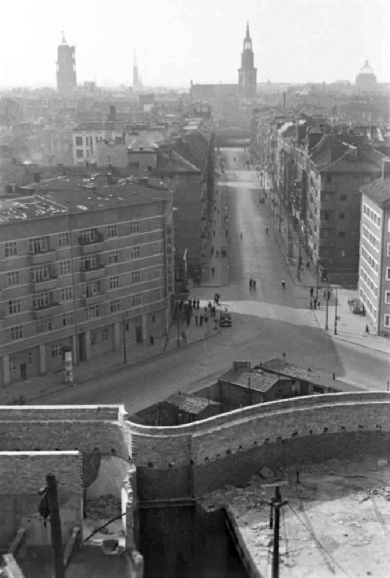 Roof landscape of an old apartment building complex on street Rosa-Luxemburg-Strasse in the district Mitte in Berlin Eastberlin on the territory of the former GDR, German Democratic Republic