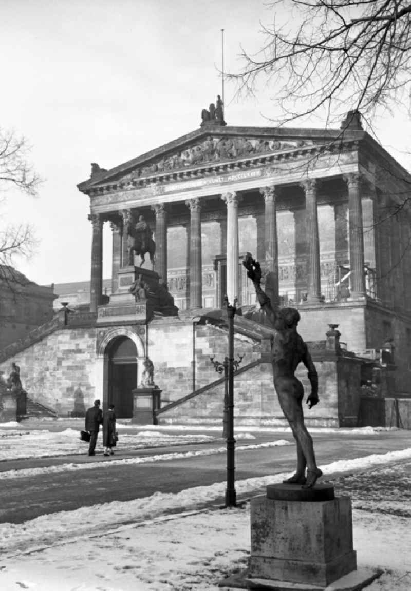 Facade elements of contemporary architecture of the Old National Gallery on the Museum Island in the Mitte district of Berlin East Berlin in the area of the former GDR, German Democratic Republic