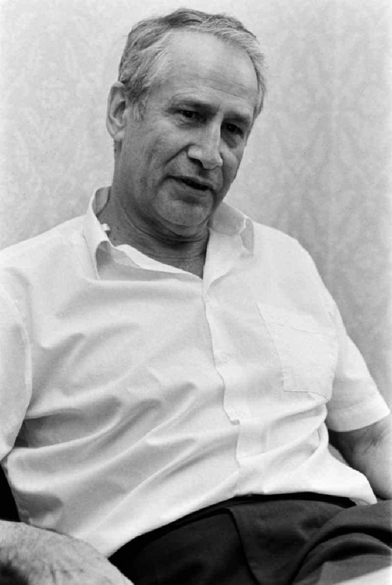 Portrait of retired Colonel General Markus Johannes ' Mischa ' Wolf - former German head of the foreign intelligence service ' Main Directorate for Reconnaissance ' of the MfS Ministry for State Security in the Friedrichshain district of Berlin East Berlin in the territory of the former GDR, German Democratic Republic