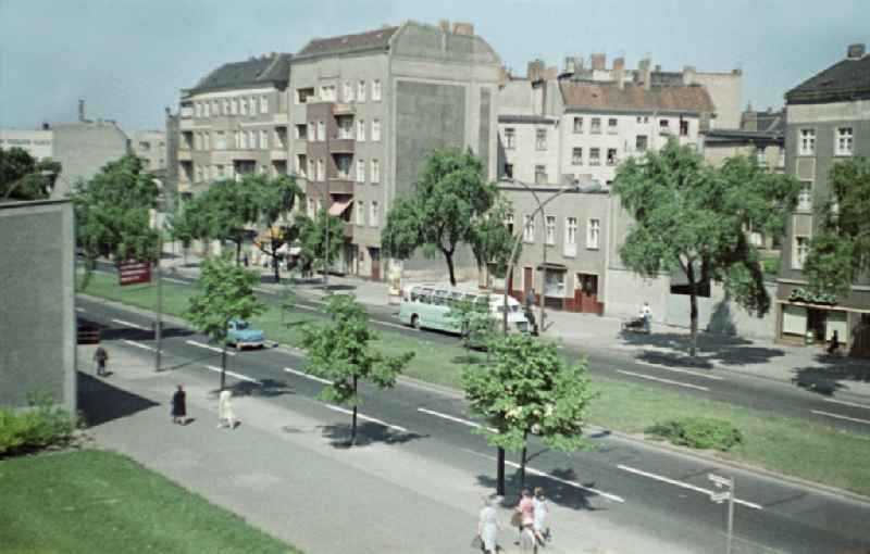 Facades of an old apartment building on Frankfurter Allee corner Jessnerstrasse in the district of Friedrichshain in Berlin East Berlin in the area of the former GDR, German Democratic Republic