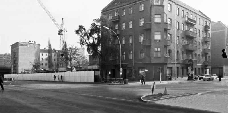 Facades of an old apartment building on Frankfurter Allee corner Jessnerstrasse in the district of Friedrichshain in Berlin East Berlin in the area of the former GDR, German Democratic Republic