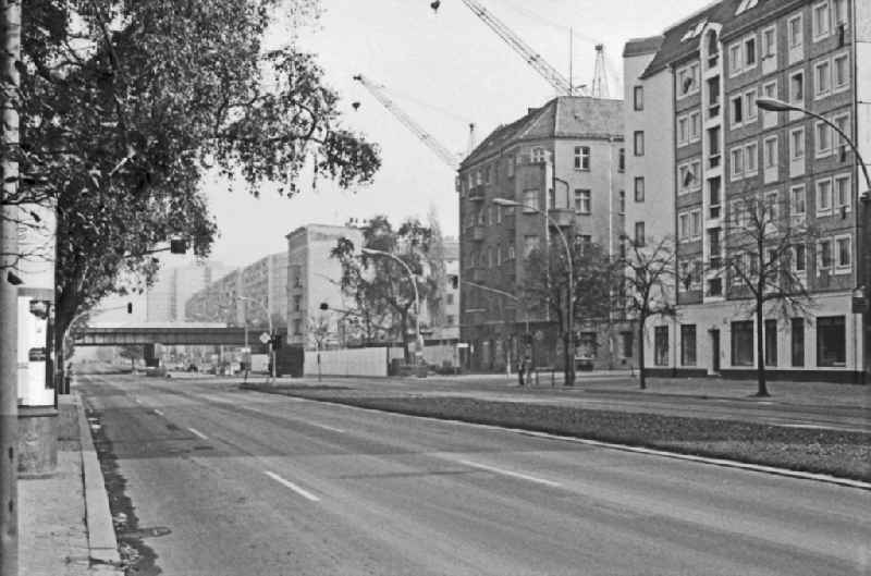 Facades of an old apartment building on Frankfurter Allee corner Jessnerstrasse in the district of Friedrichshain in Berlin East Berlin in the area of the former GDR, German Democratic Republic