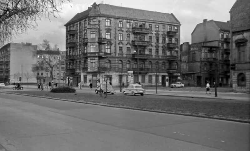 Facades of an old apartment building on Frankfurter Allee corner Jessnerstrasse in the district of Friedrichshain in Berlin East Berlin in the area of the former GDR, German Democratic Republic