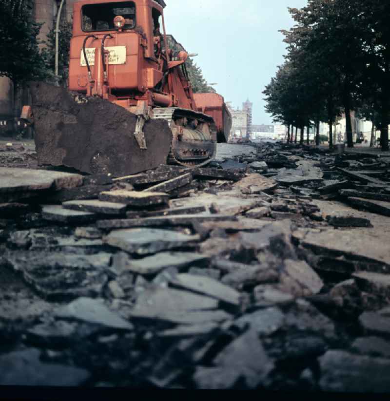 Construction site for the demolition of damaged road surface in the street 'Unter den Linden' in the Mitte district of Berlin East Berlin in the area of the former GDR, German Democratic Republic