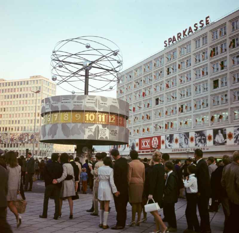 Tourist Attraction and Landmark ' Weltzeituhr ' on place Alexanderplatz in Berlin Eastberlin on the territory of the former GDR, German Democratic Republic