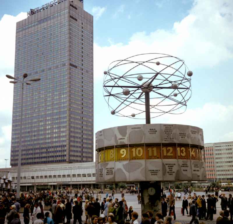 Tourist Attraction and Landmark ' Weltzeituhr ' on place Alexanderplatz in Berlin Eastberlin on the territory of the former GDR, German Democratic Republic