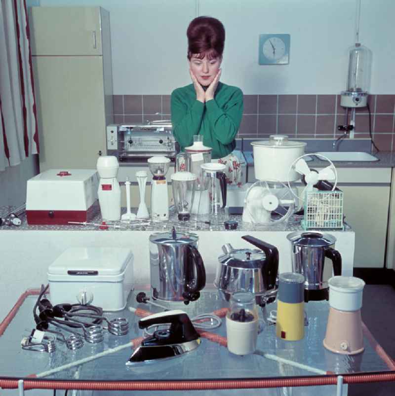 Household appliances of various models in a kitchen household in Berlin East Berlin in the territory of the former GDR, German Democratic Republic