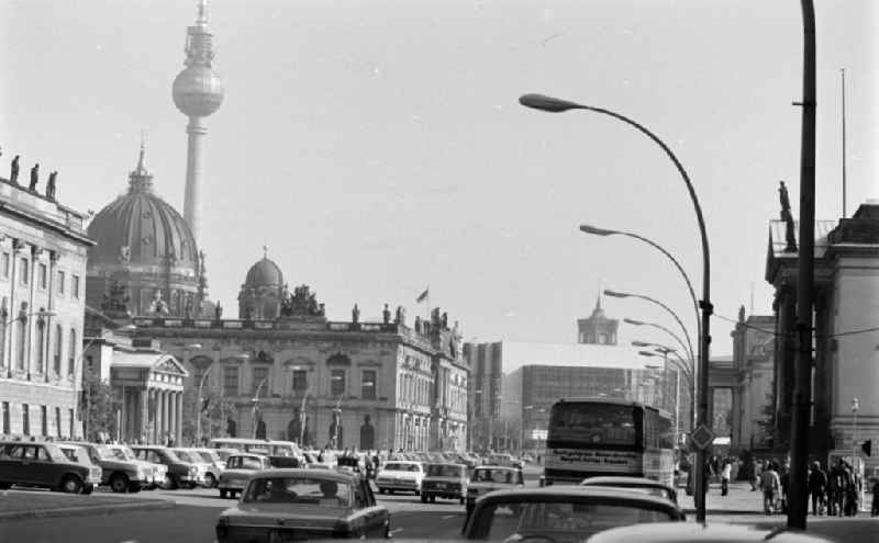 Car - Motor vehicle in road traffic at the German Historical Museum on Unter den Linden in the Mitte district of Berlin East Berlin in the area of the former GDR, German Democratic Republic