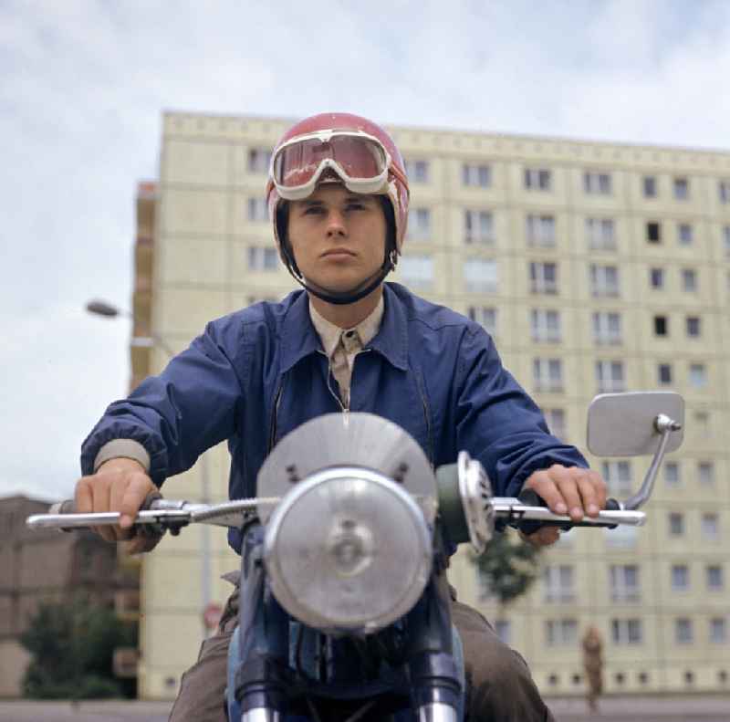 Motorcycle - motor vehicle in road traffic on street B1 in Berlin Eastberlin on the territory of the former GDR, German Democratic Republic