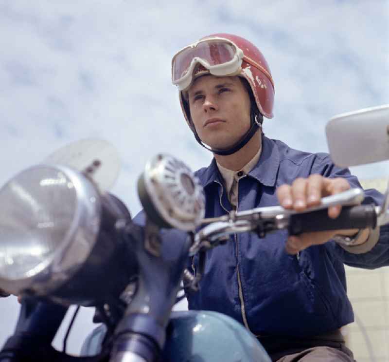 Motorcycle - motor vehicle in road traffic on street B1 in Berlin Eastberlin on the territory of the former GDR, German Democratic Republic