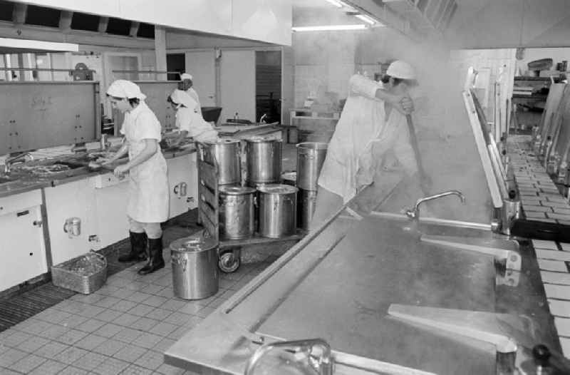 Kitchen equipment for a commercial large kitchen on street Sewanstrasse in the district Lichtenberg in Berlin Eastberlin on the territory of the former GDR, German Democratic Republic