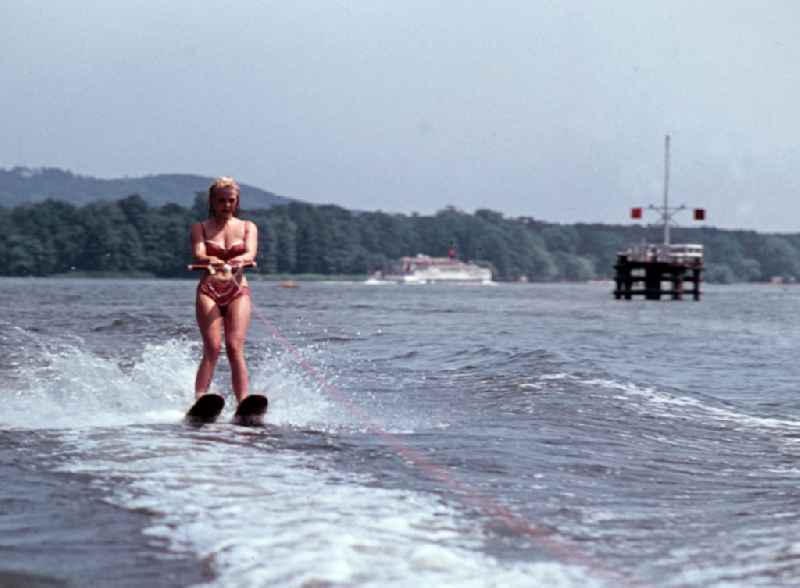 Waterskiing in the Gruenau district of Berlin East Berlin in the territory of the former GDR, German Democratic Republic