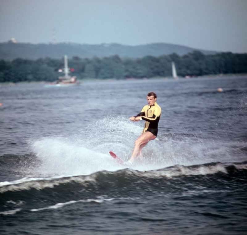 Waterskiing in the Gruenau district of Berlin East Berlin in the territory of the former GDR, German Democratic Republic