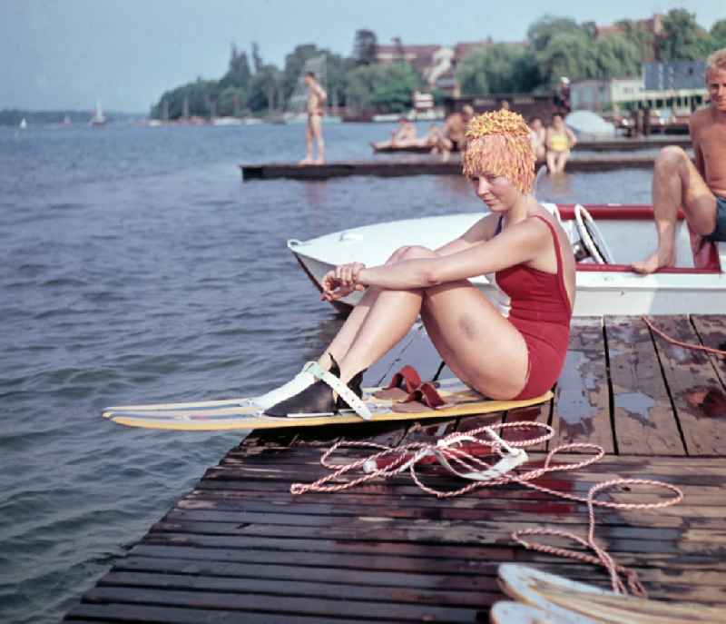 Waterskiing in the Gruenau district of Berlin East Berlin in the territory of the former GDR, German Democratic Republic