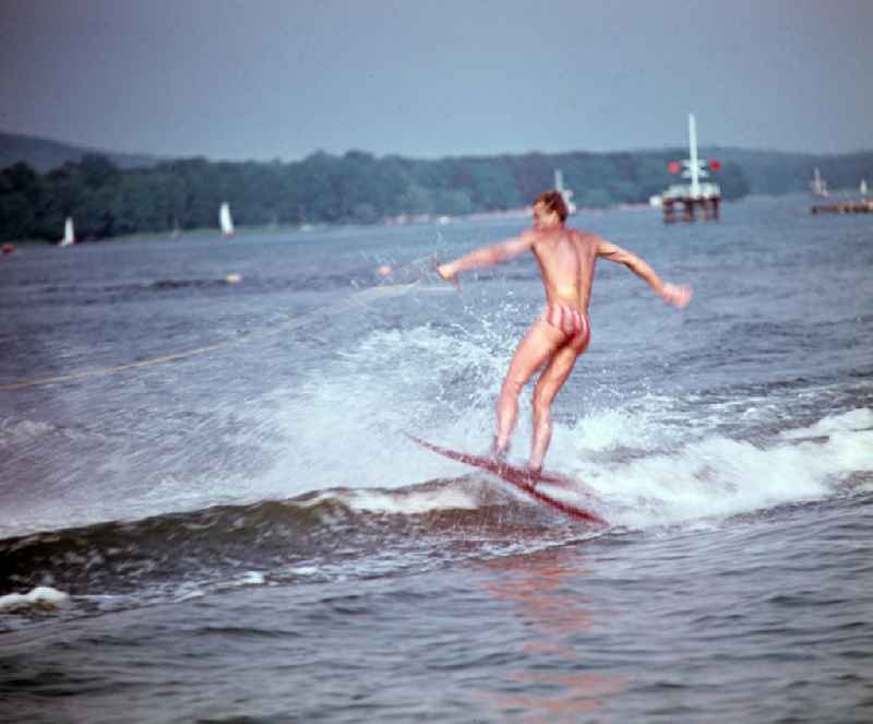 Waterskiing in the Gruenau district of Berlin East Berlin in the territory of the former GDR, German Democratic Republic