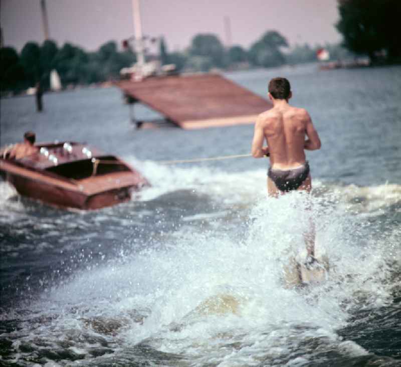 Waterskiing in the Gruenau district of Berlin East Berlin in the territory of the former GDR, German Democratic Republic