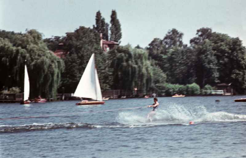 Waterskiing in the Gruenau district of Berlin East Berlin in the territory of the former GDR, German Democratic Republic