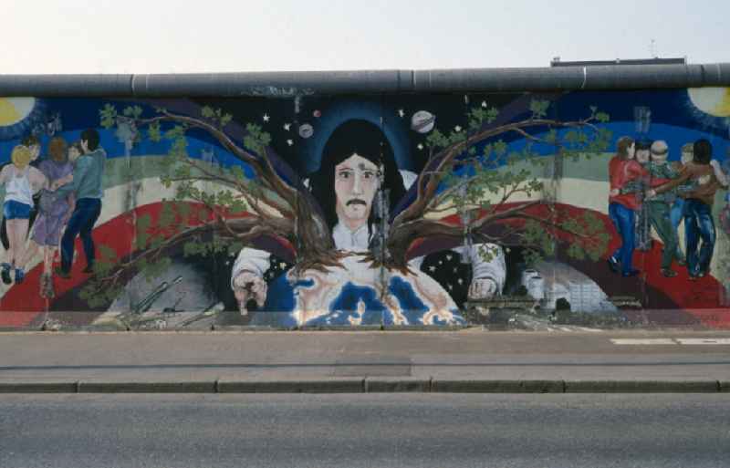 Artwork 'Europe Spring' painted by Catrin Resch on the East Side Gallery in Berlin - Friedrichshain. The East Side Gallery is the largest open air gallery in the world