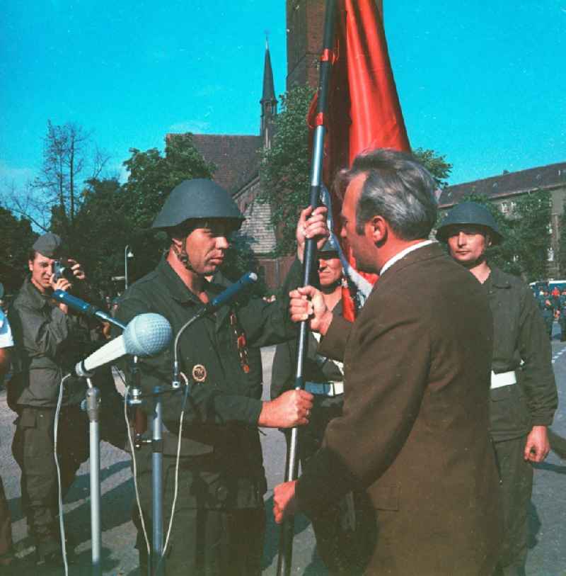 Swearing of the fight groups in Bernau near Berlin in the federal state Brandenburg in the area of the former GDR, German democratic republic