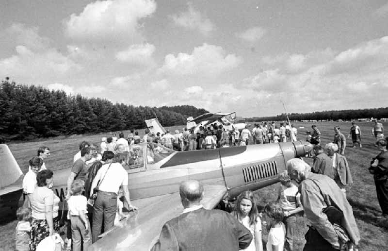 Event and demonstration at the airfield festival on the 75th anniversary of the first German post flight in Borkheide in the state of Brandenburg in the area of the former GDR, German Democratic Republic