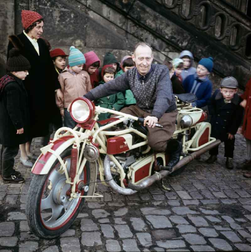 Historic motorcycle of the brand 'Boehmerland' in the Transport Museum in Dresden, Saxony in the area of the former GDR, German Democratic Republic