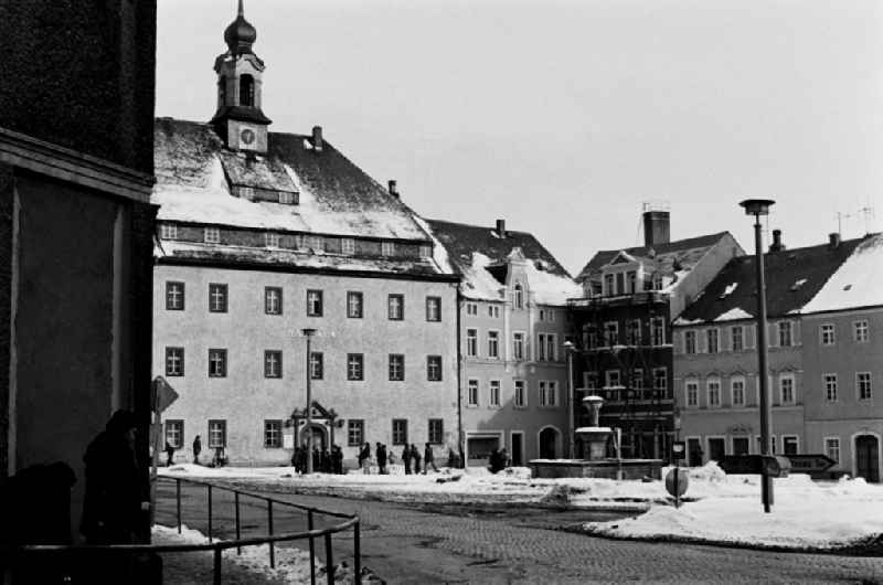 Facade elements of contemporary architecturevon historischen Gebaeuden im Stadtzentrum in the district Altstadt in Freiberg, Saxony on the territory of the former GDR, German Democratic Republic