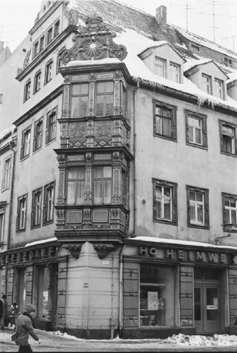 Facade elements of contemporary architecturevon historischen Gebaeuden im Stadtzentrum in the district Altstadt in Freiberg, Saxony on the territory of the former GDR, German Democratic Republic