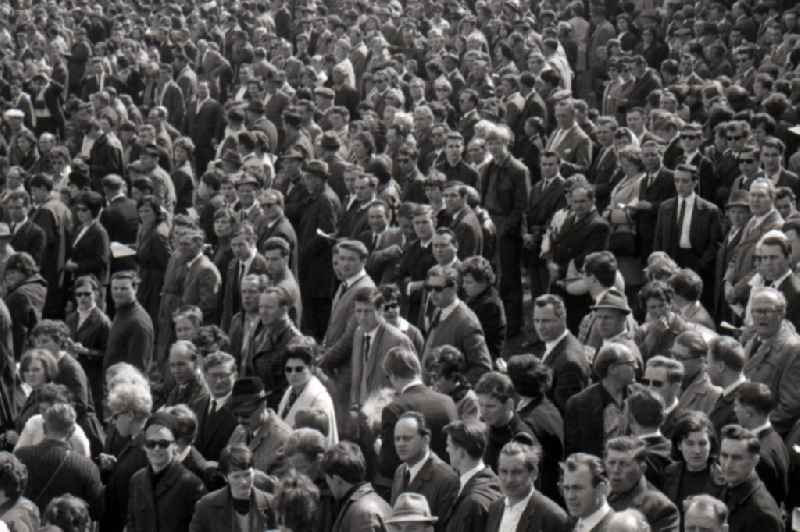 Crowd of people in Gotha in the state Thuringia on the territory of the former GDR, German Democratic Republic