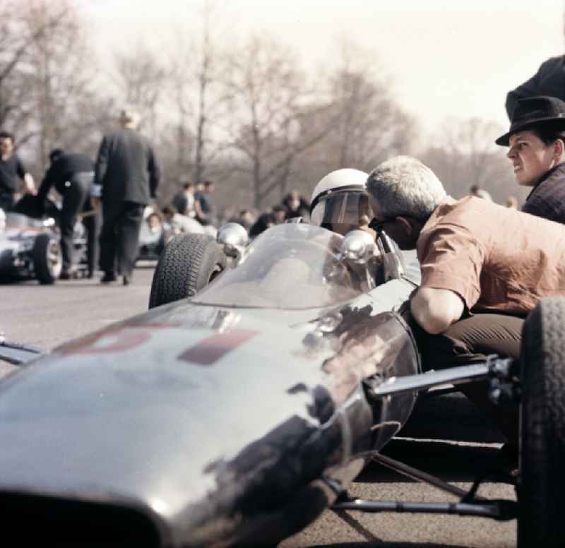 A Melkus 'Melkus-Cigar' racing car on the starting position before a race on the Sachsenring in Hohenstein-Ernstthal, Saxony in the territory of the former GDR, German Democratic Republic