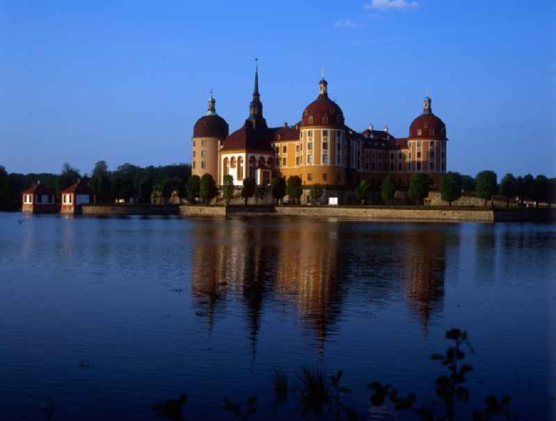 Moritzburg Castle in Moritzburg in Saxony. The hunting lodge received its present form in the 18th century under Augustus the Strong