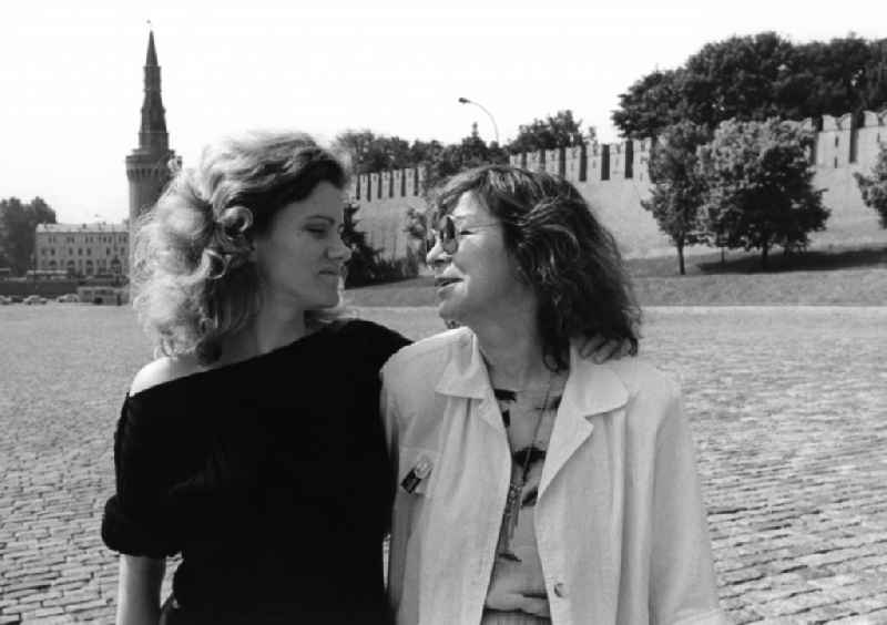 The German actresses Margarethe von Trotta (right) and Barbara Sukowa (left) in Moscow in Russia