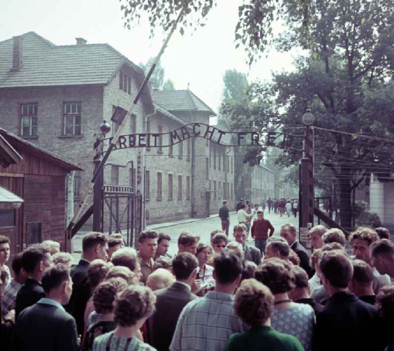 Facades of the remaining buildings of the concentration camp visitors and tourists warn against forgetting in Oswiecim - Auschwitz in Poland