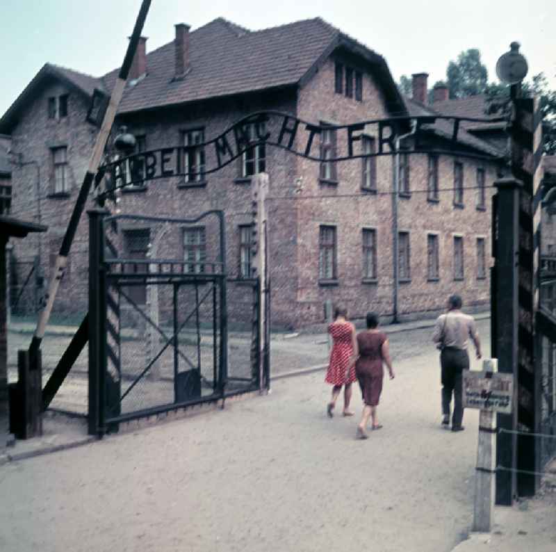 Facades of the remaining buildings of the concentration camp visitors and tourists warn against forgetting in Oswiecim - Auschwitz in Poland