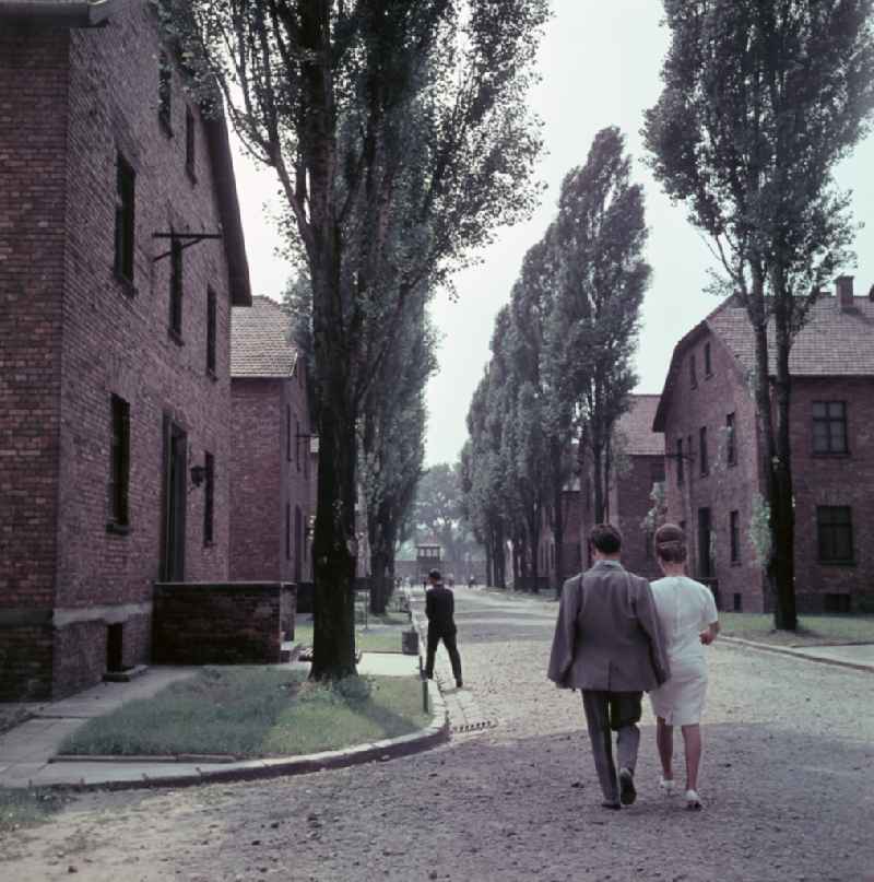 Facades of the remaining buildings of the concentration camp visitors and tourists warn against forgetting in Oswiecim - Auschwitz in Poland