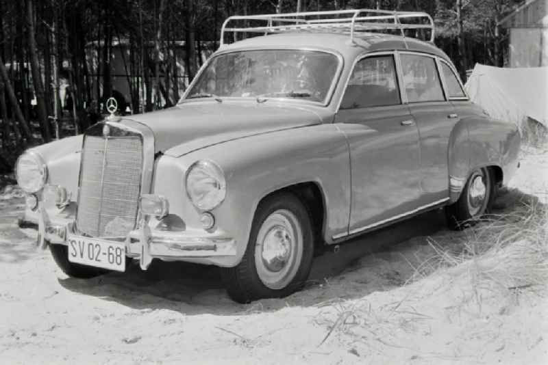 Car - Motor vehicle Wartburg 311 with Mercedes grille on the campground in Prerow in the state of Mecklenburg-Western Pomerania in the territory of the former GDR, German Democratic Republic