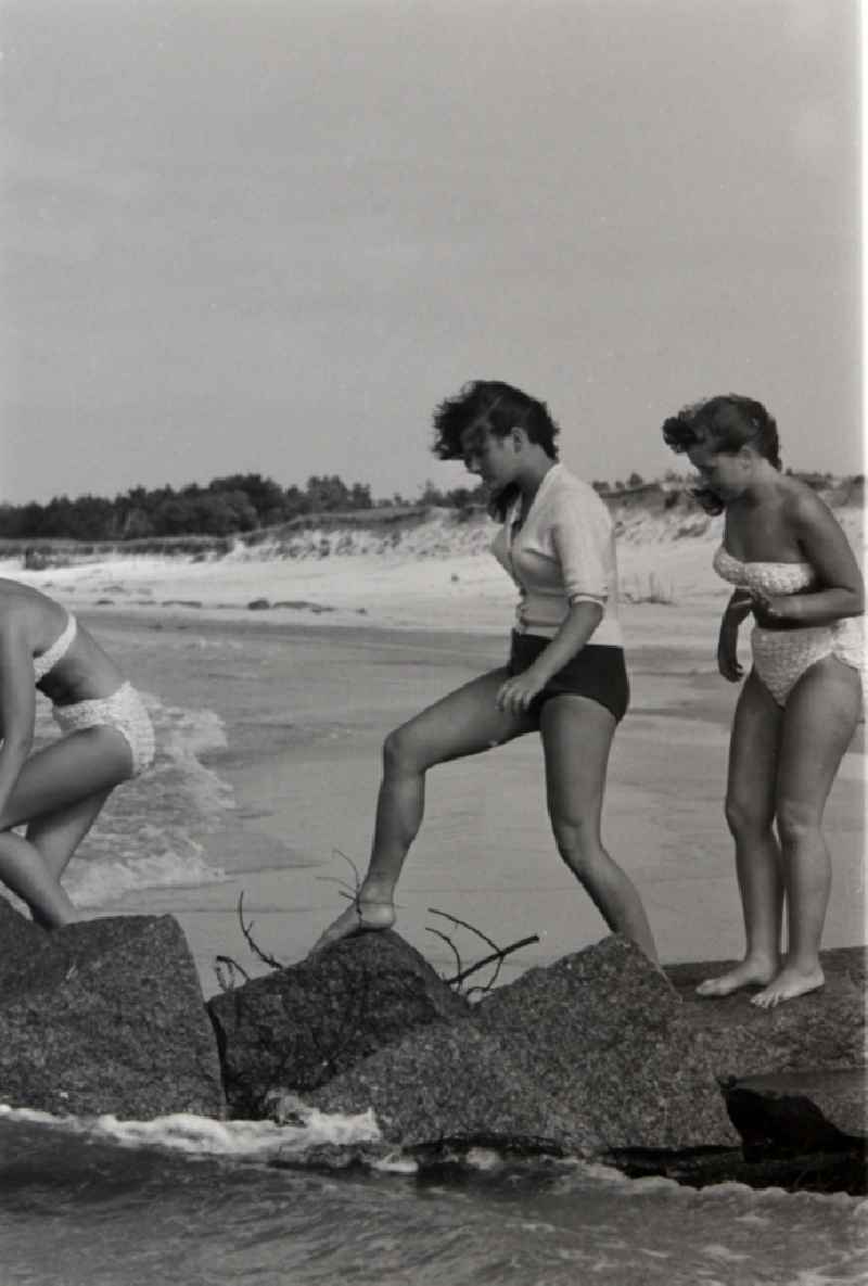 Beach activity and recreation on the Baltic Sea beach in Prerow in the state Mecklenburg-Western Pomerania on the territory of the former GDR, German Democratic Republic