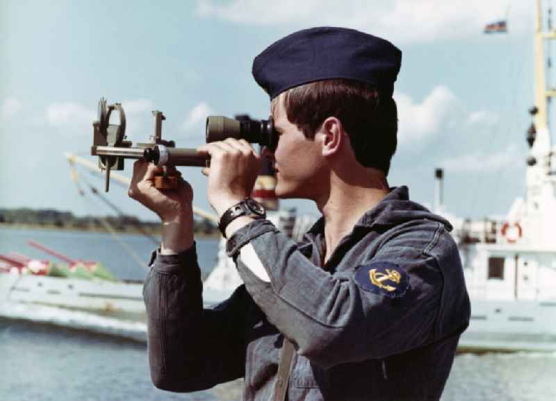Navigation training with sextant at the border brigade coast of East German border guards
